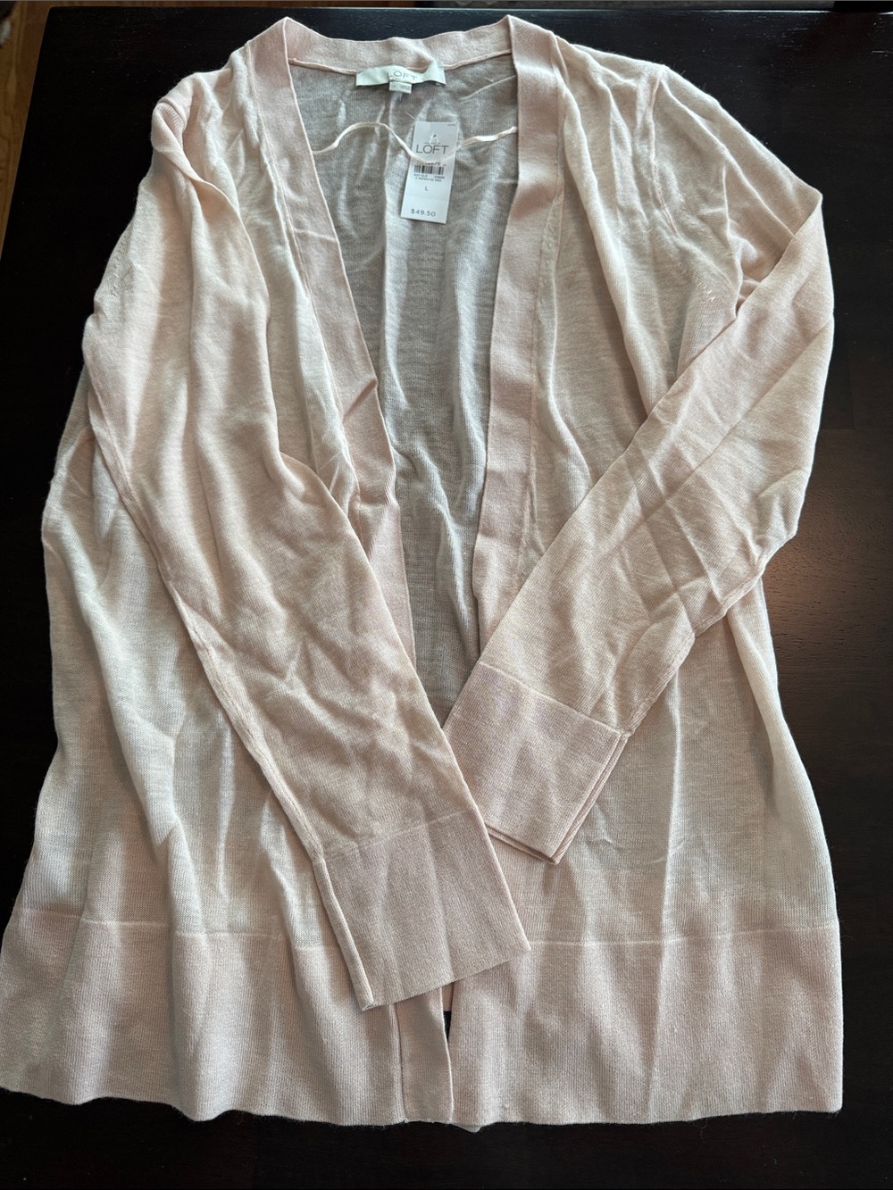 LOFT Light Blush Open-Front Sheer Slub Cotton Cardigan